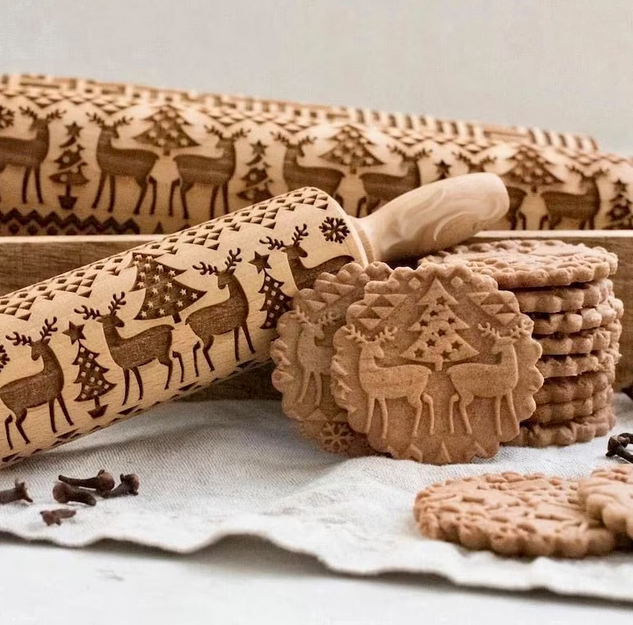 Christmas embossing rolling pin