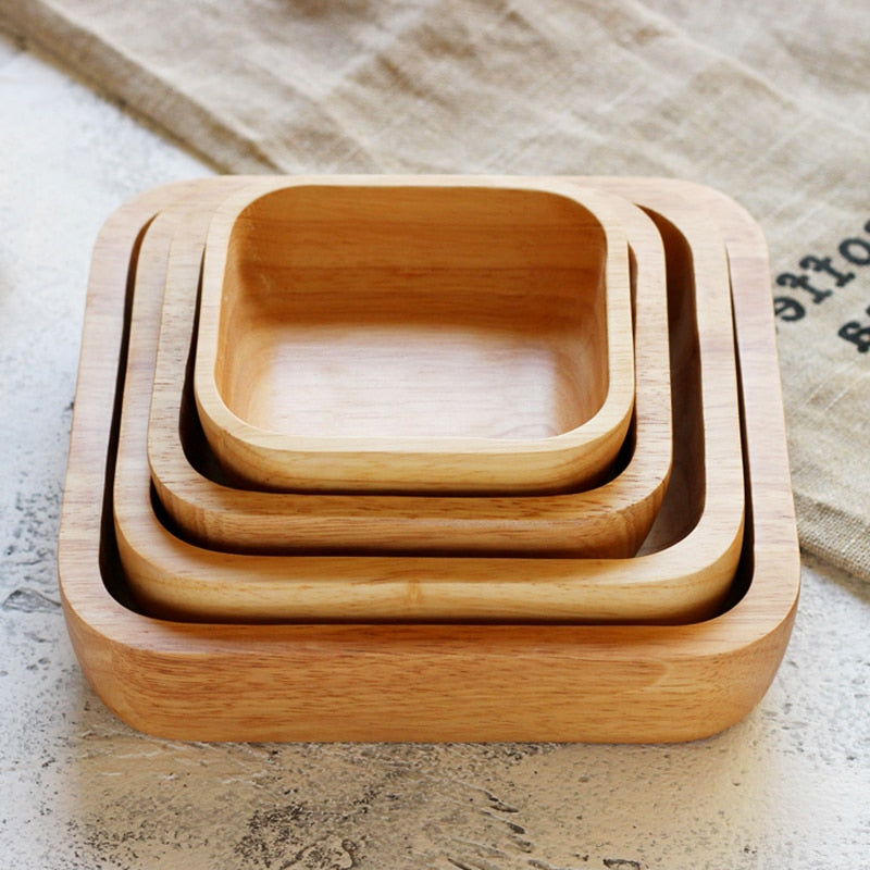 Square wooden salad bowls