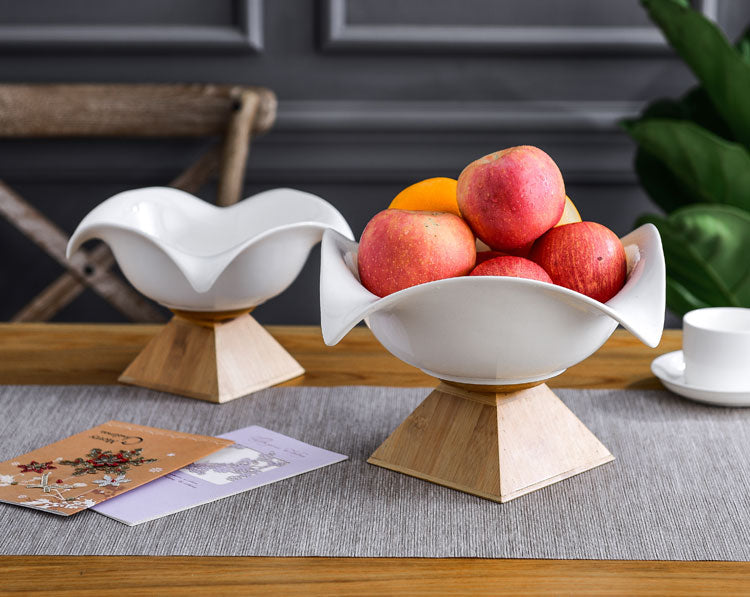 Ceramic bowl with bamboo base