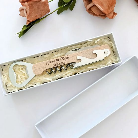 Custom wedding wine and beer opener with box