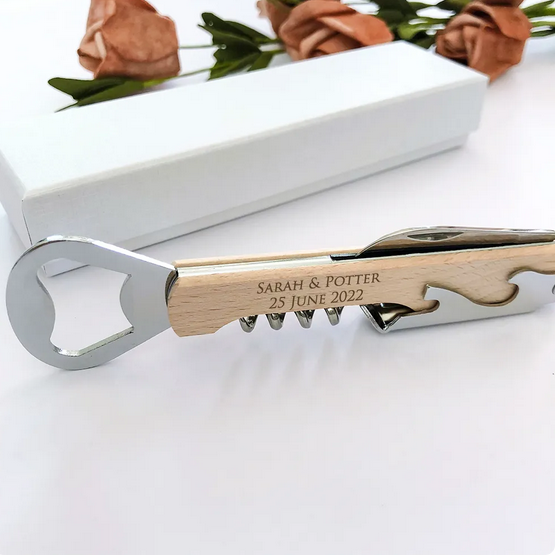 Custom wedding wine and beer opener with box