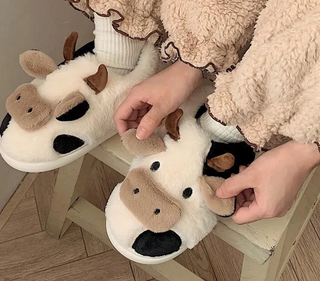 Cow slippers for women