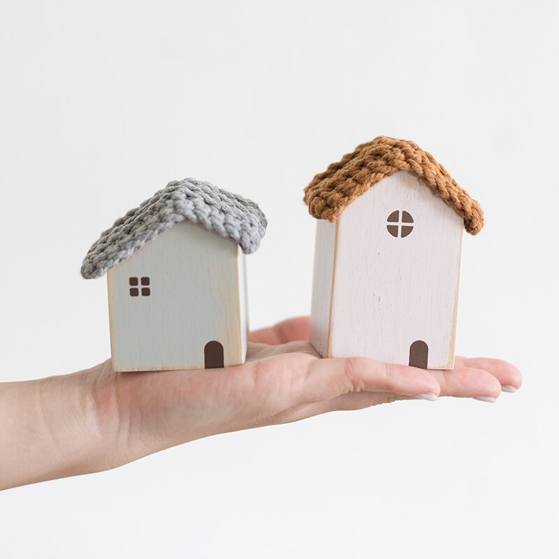 Set of 4 nordic wooden houses for home decor