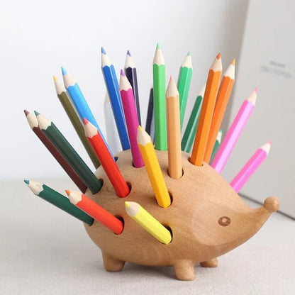 Wooden hedgehog pen holder