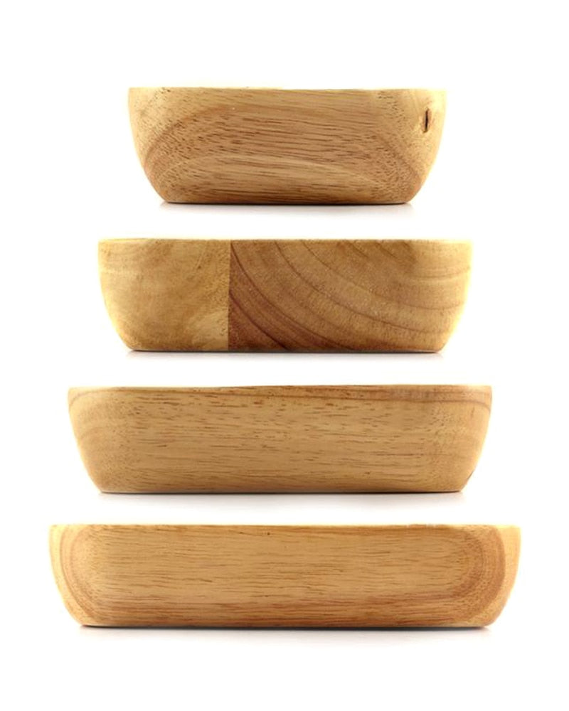 Square wooden salad bowls