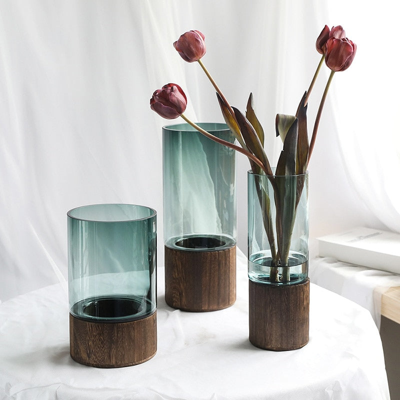 Wooden and glass vase
