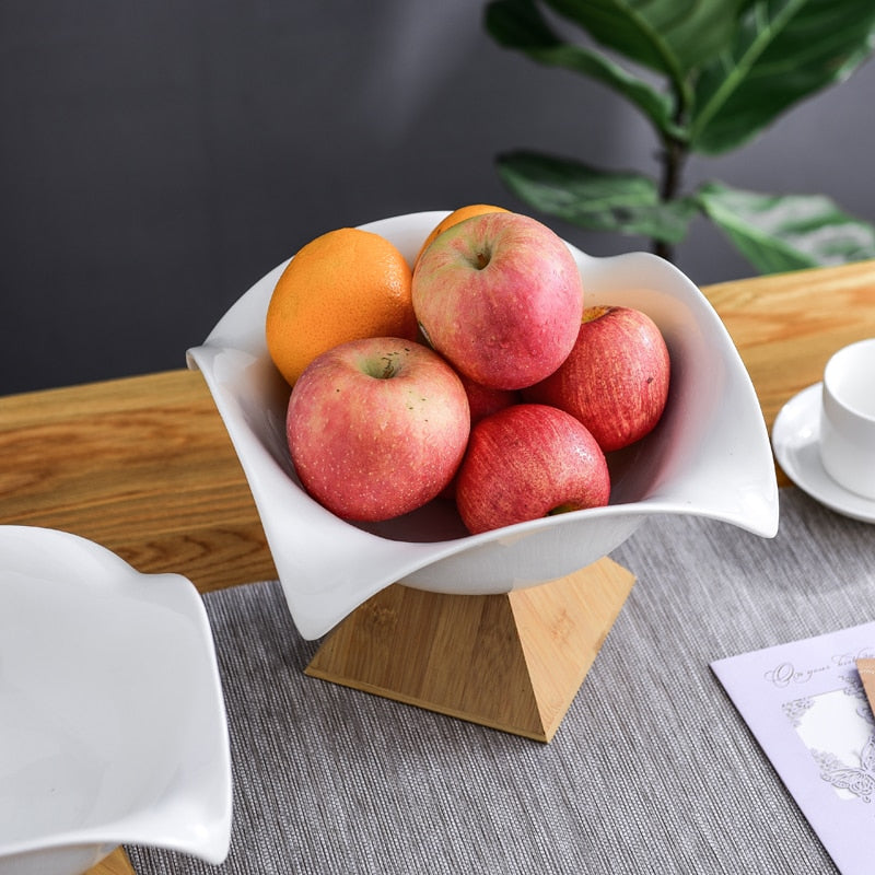 Ceramic bowl with bamboo base