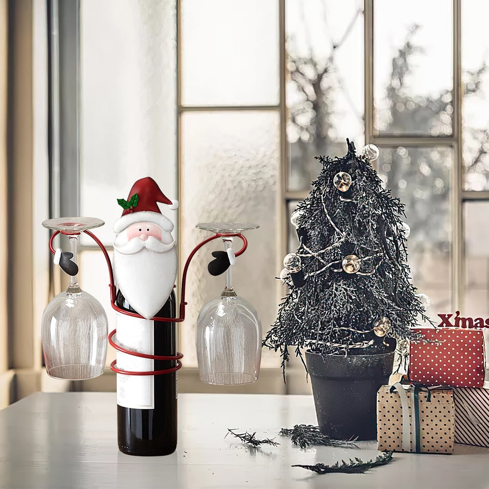 Christmas wine bottle and glass holder